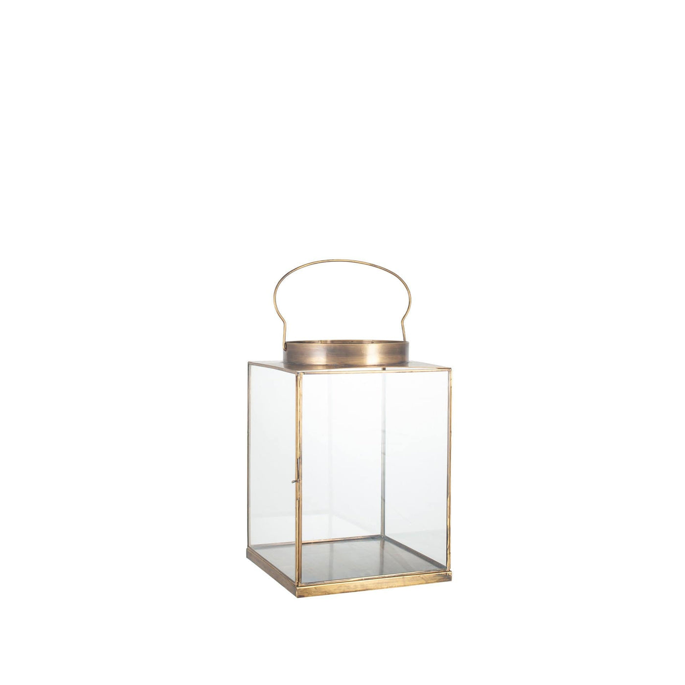 Pacific Lifestyle Accessories Antique Brass Metal and Glass Small Square Lantern House of Isabella UK