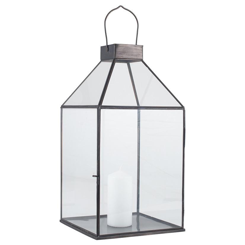 Pacific Lifestyle Accessories Antique Brass Metal & Glass Square Lantern House of Isabella UK