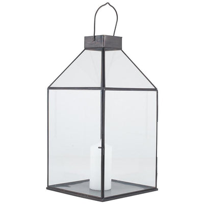 Pacific Lifestyle Accessories Antique Brass Metal & Glass Square Lantern House of Isabella UK