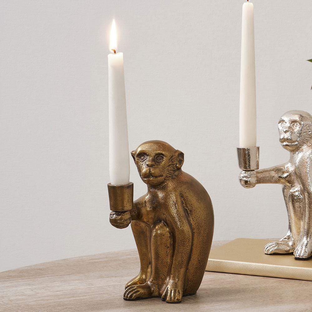 Pacific Lifestyle Accessories Antique Brass Metal Monkey Candlestick House of Isabella UK