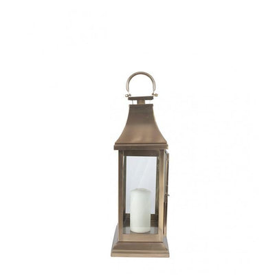Pacific Lifestyle Accessories Antique Brass Steel & Glass Oblong Lantern Large House of Isabella UK