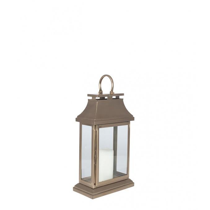 Pacific Lifestyle Accessories Antique Brass Steel & Glass Oblong Lantern Small House of Isabella UK