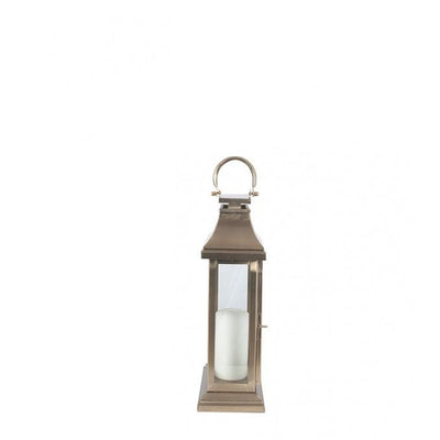 Pacific Lifestyle Accessories Antique Brass Steel & Glass Oblong Lantern Small House of Isabella UK
