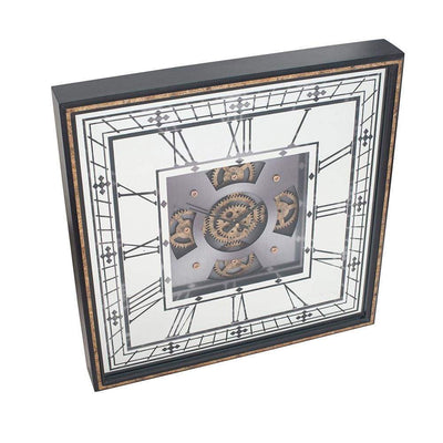 Pacific Lifestyle Accessories Antique Gold Wood & Mirror Square Working Cog Wall Clock House of Isabella UK