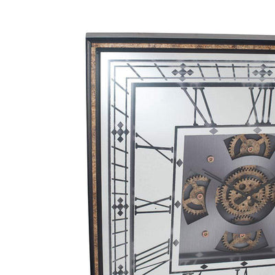 Pacific Lifestyle Accessories Antique Gold Wood & Mirror Square Working Cog Wall Clock House of Isabella UK