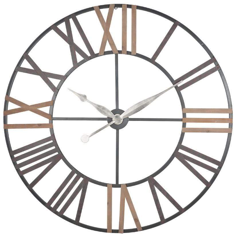 Pacific Lifestyle Accessories Antique Grey Metal & Wood Round Wall Clock House of Isabella UK