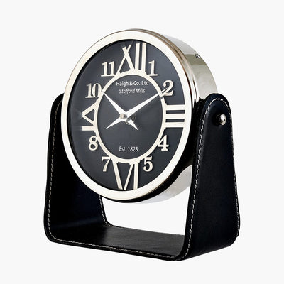 Pacific Lifestyle Accessories Black Leather and Nickel Table Clock House of Isabella UK