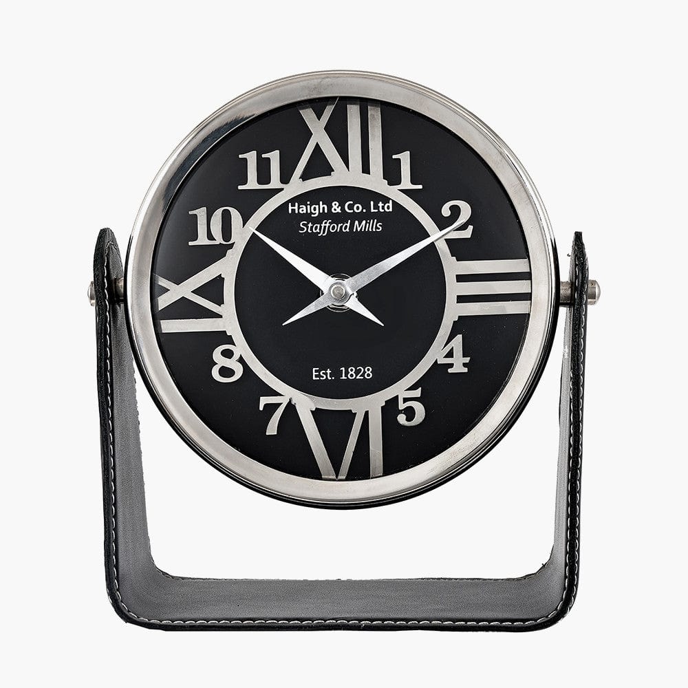 Pacific Lifestyle Accessories Black Leather and Nickel Table Clock House of Isabella UK