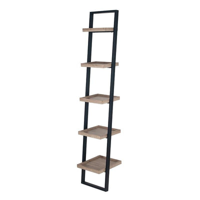 Pacific Lifestyle Accessories Gallery Natural Wood Veneer and Black Metal 5 Shelf Ladder Unit House of Isabella UK