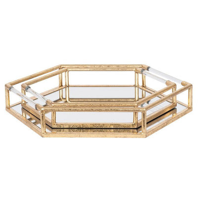 Pacific Lifestyle Accessories Gold Metal & Mirror S/2 Trays House of Isabella UK
