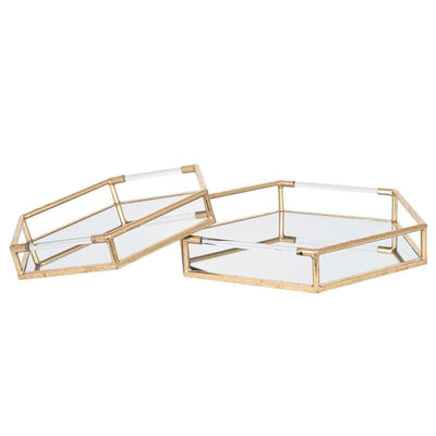 Pacific Lifestyle Accessories Gold Metal & Mirror S/2 Trays House of Isabella UK