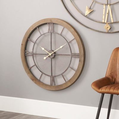 Pacific Lifestyle Accessories Natural Wood & Metal Round Wall Clock House of Isabella UK