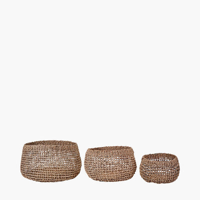 Pacific Lifestyle Accessories S/3 Open Weave Seagrass Round Baskets House of Isabella UK