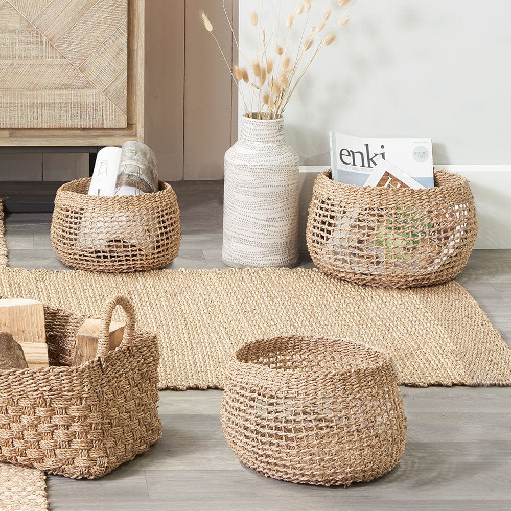 Pacific Lifestyle Accessories S/3 Open Weave Seagrass Round Baskets House of Isabella UK