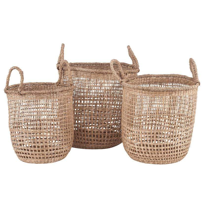 Pacific Lifestyle Accessories S/3 Open Weave Seagrass Round Handled Baskets House of Isabella UK