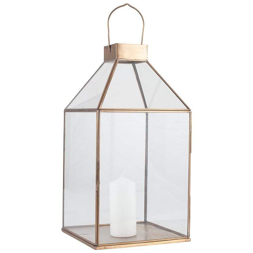 Pacific Lifestyle Accessories Shiny Brass Metal & Glass Square Lantern House of Isabella UK