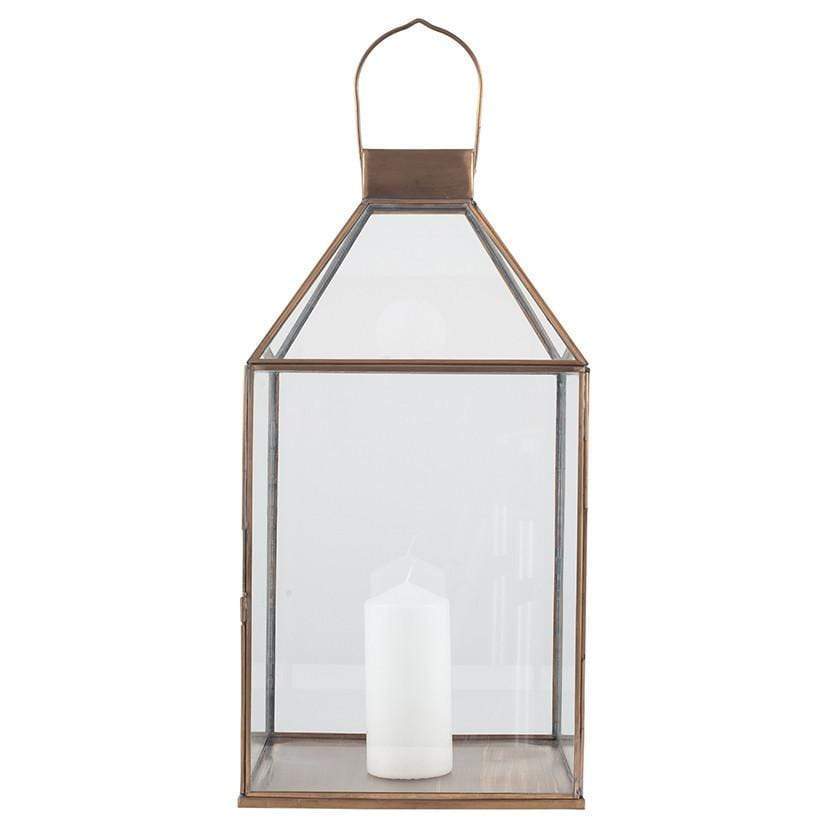 Pacific Lifestyle Accessories Shiny Brass Metal & Glass Square Lantern House of Isabella UK