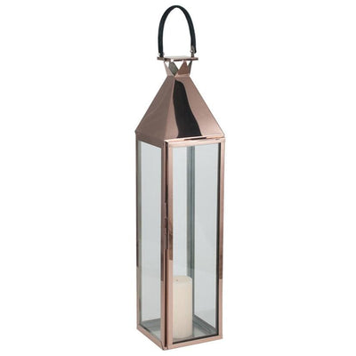 Pacific Lifestyle Accessories Shiny Copper Stainless Steel & Glass Large Lantern House of Isabella UK