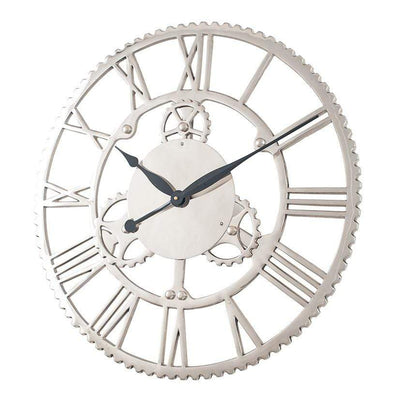 Pacific Lifestyle Accessories Shiny Nickel Cog Design Round Wall Clock Large House of Isabella UK