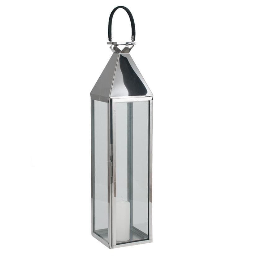 Pacific Lifestyle Accessories Shiny Nickel Stainless Steel & Glass Large Lantern House of Isabella UK