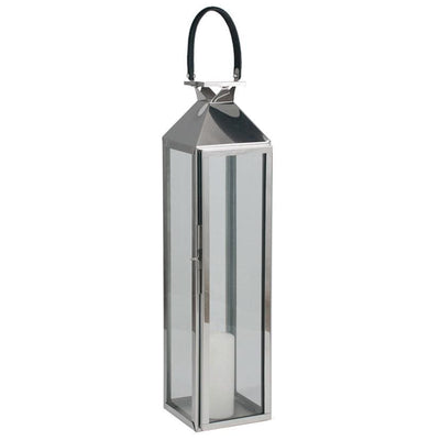 Pacific Lifestyle Accessories Shiny Nickel Stainless Steel &Glass Medium Lantern House of Isabella UK