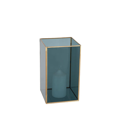 Pacific Lifestyle Accessories Smoked Glass and Brass Metal Large Square Hurricane House of Isabella UK