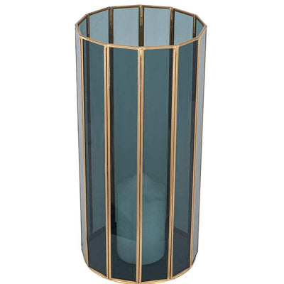 Pacific Lifestyle Accessories Smoked Glass and Brass Metal Small Round Hurricane House of Isabella UK
