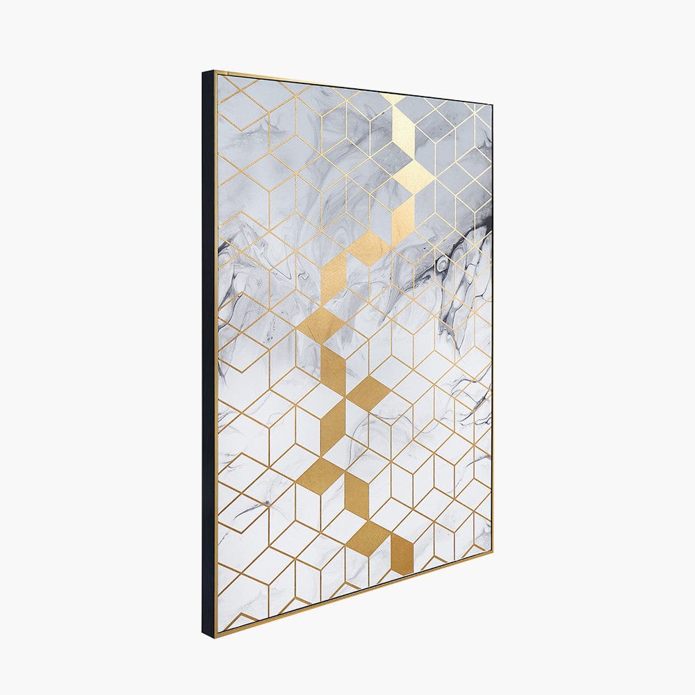 Pacific Lifestyle Accessories White Marble Canvas With Gold Geo Pattern House of Isabella UK