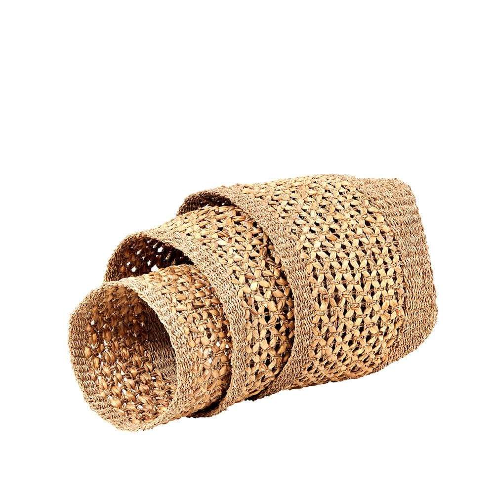 Pacific Lifestyle Accessories Woven Natural Seagrass and Water Hyacinth S/3 Tall Round Baskets House of Isabella UK