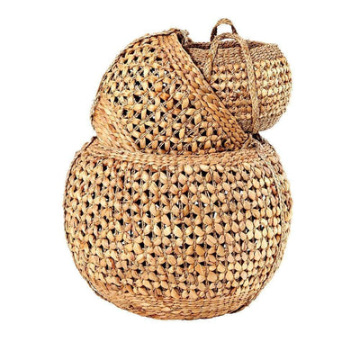 Pacific Lifestyle Accessories Woven Water Hyacinth S/3 Handled Round Baskets House of Isabella UK