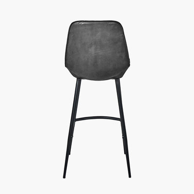 Pacific Lifestyle Dining Angelo Steel Grey Leather and Iron Retro Bar Stool House of Isabella UK