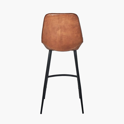 Pacific Lifestyle Dining Angelo Vintage Brown Leather and Iron Retro Bar Stool House of Isabella UK