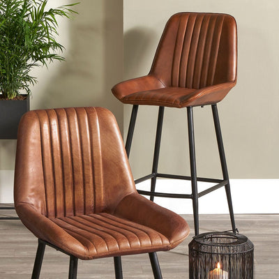 Pacific Lifestyle Dining Angelo Vintage Brown Leather and Iron Retro Bar Stool House of Isabella UK