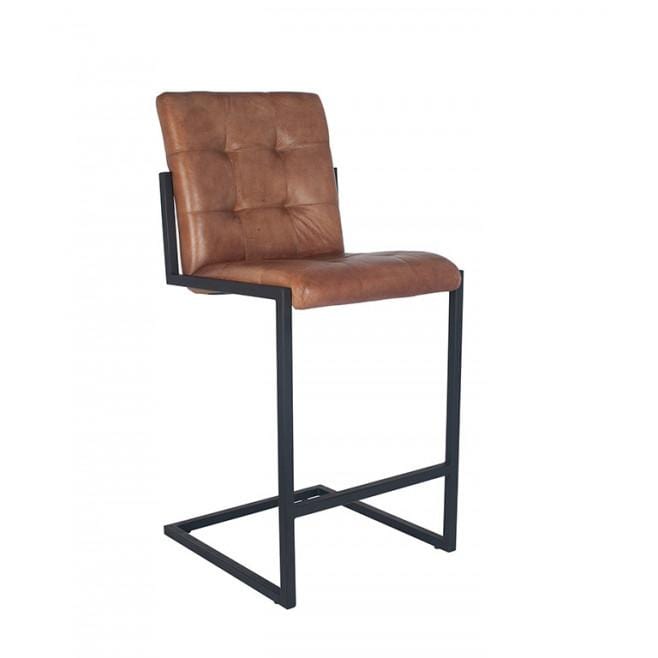 Pacific Lifestyle Dining Arlo Vintage Brown Leather & Iron Buttoned Bar Stool House of Isabella UK