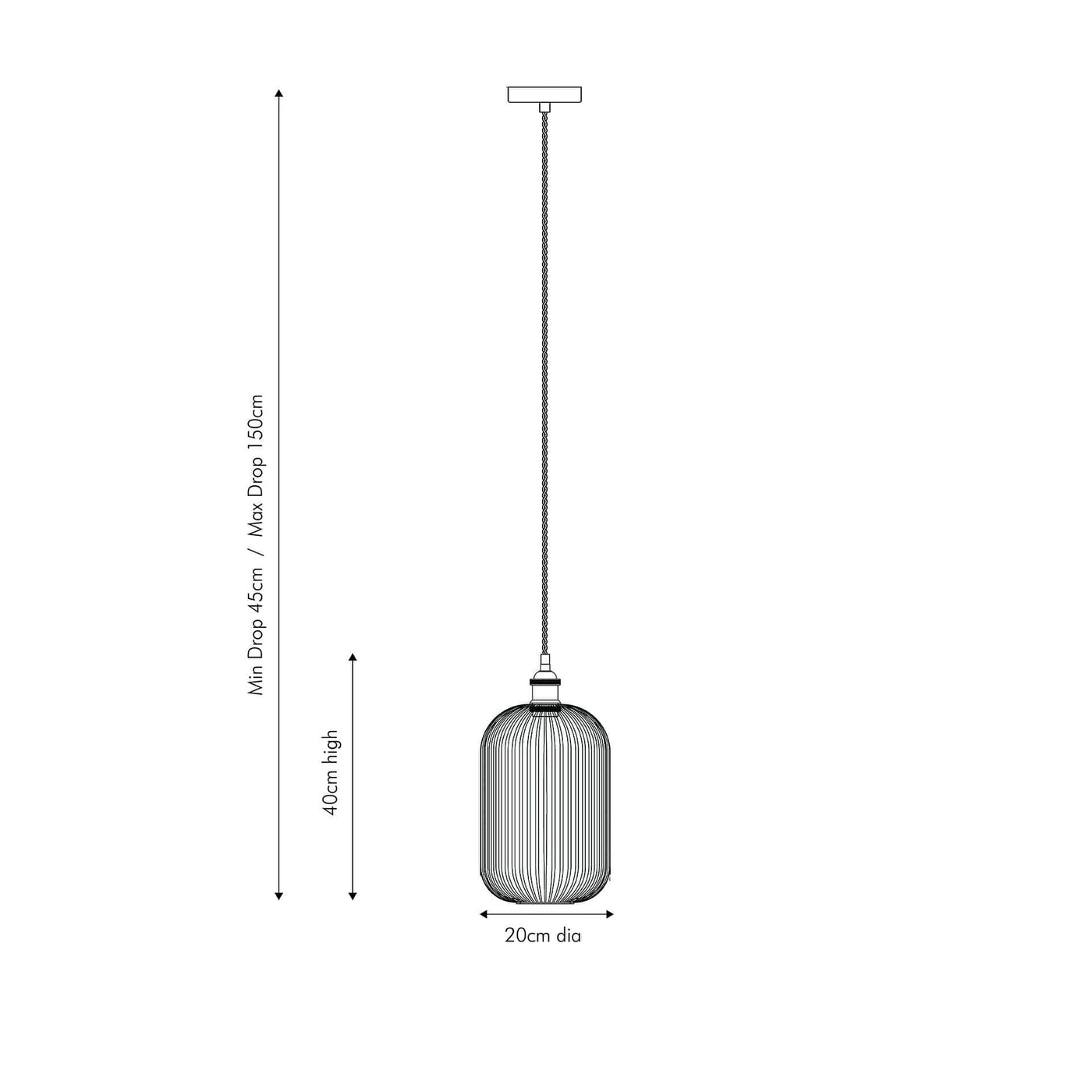 Pacific Lifestyle Lighting Abigail Clear Ribbed Glass Tall Pendant House of Isabella UK