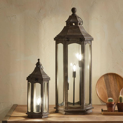 Pacific Lifestyle Lighting Adaline Antique Wood Grey Floor Lamp Lantern House of Isabella UK