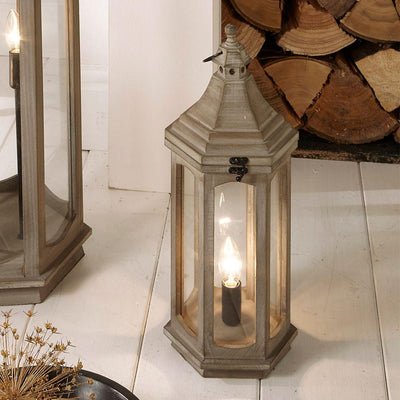 Pacific Lifestyle Lighting Adaline Grey Antique Wood Lantern Table Lamp House of Isabella UK