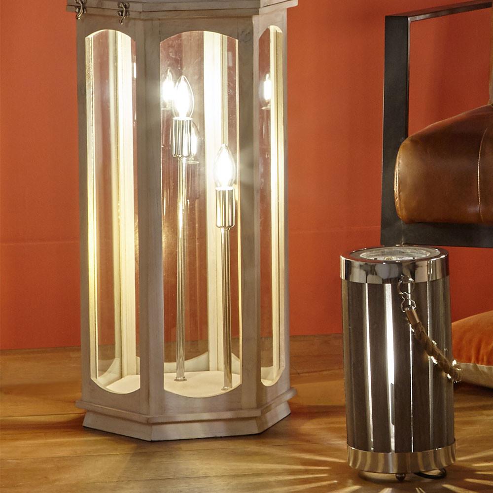 Pacific Lifestyle Lighting Adaline White Wash Wood Lantern Floor Lamp House of Isabella UK
