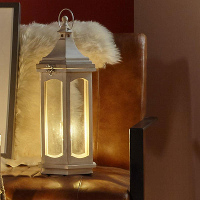 Pacific Lifestyle Lighting Adaline White Wash Wood Lantern Table Lamp House of Isabella UK