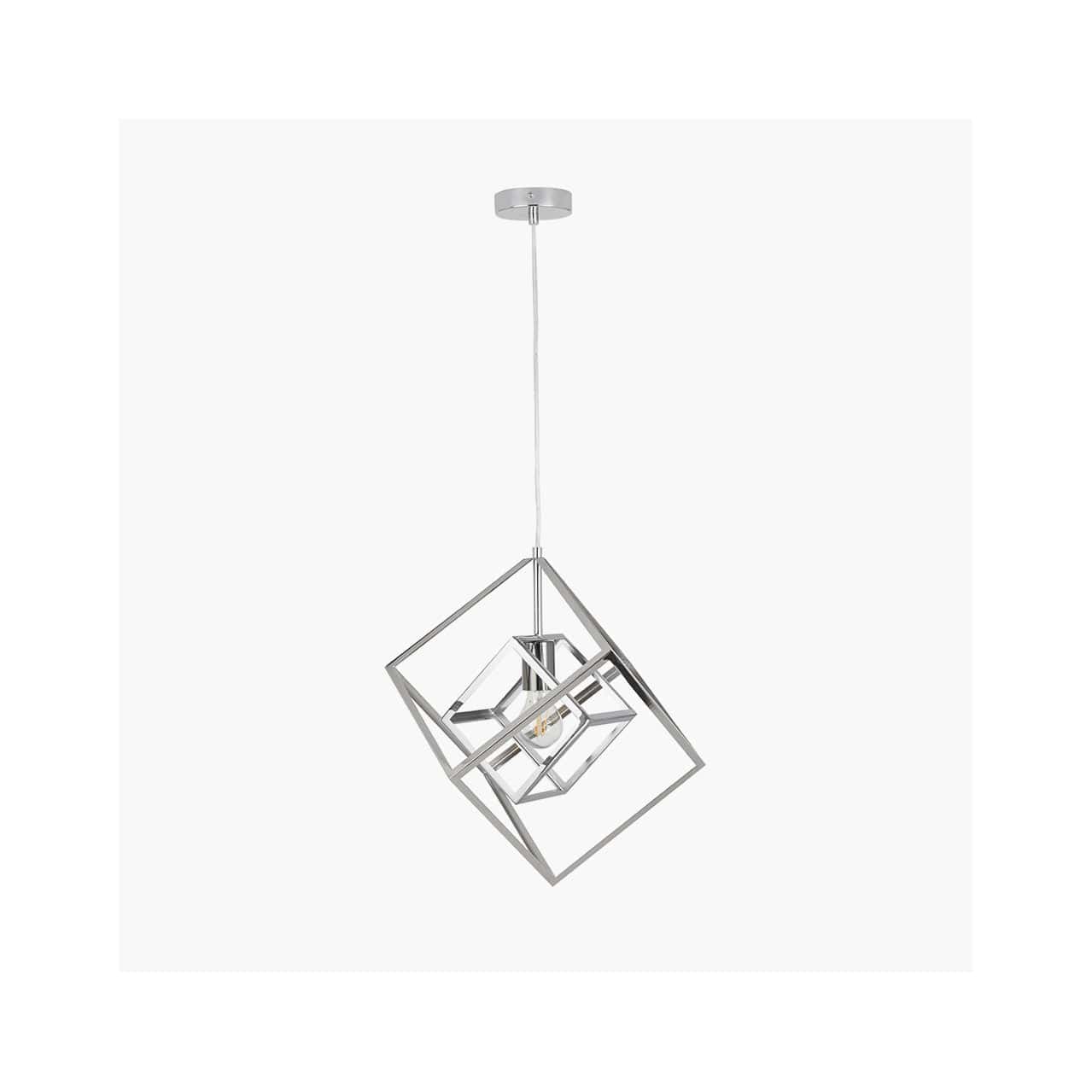 Pacific Lifestyle Lighting Alessio Shiny Nickel Metal Cube Pendant House of Isabella UK