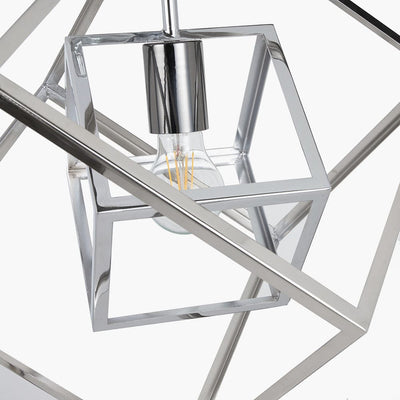 Pacific Lifestyle Lighting Alessio Shiny Nickel Metal Cube Pendant House of Isabella UK