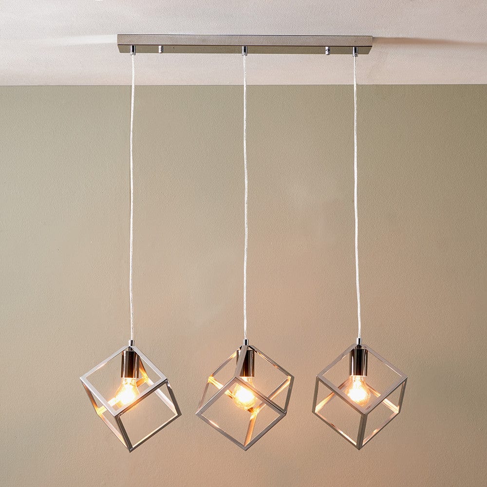Pacific Lifestyle Lighting Alessio Shiny Nickel Metal Three Cube Pendant House of Isabella UK