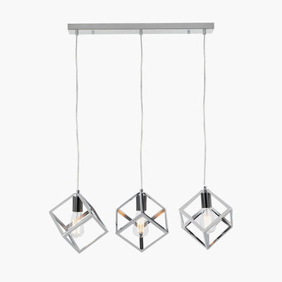 Pacific Lifestyle Lighting Alessio Shiny Nickel Metal Three Cube Pendant House of Isabella UK