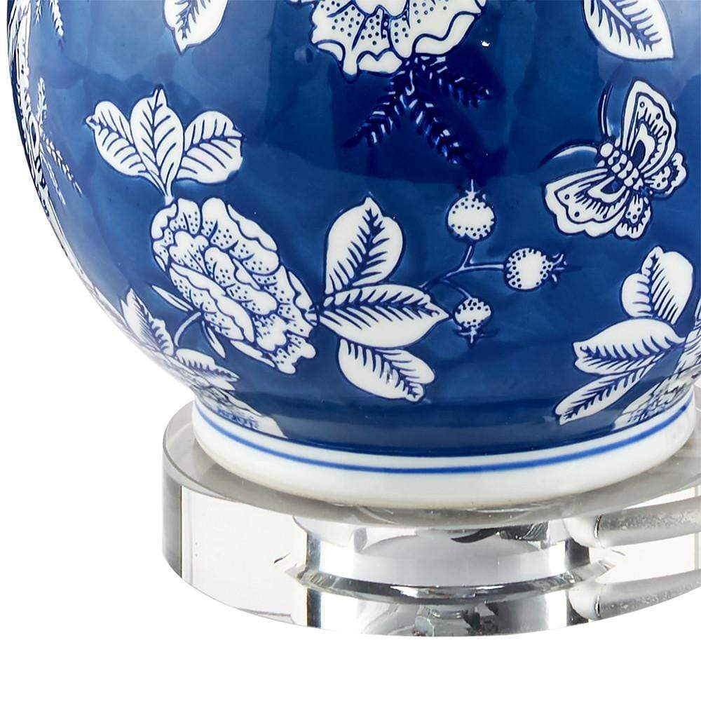 Pacific Lifestyle Lighting Altheda Blue and White Floral Ceramic and Crystal Base Table Lamp House of Isabella UK