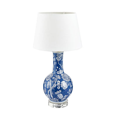Pacific Lifestyle Lighting Altheda Blue and White Floral Ceramic and Crystal Base Table Lamp House of Isabella UK
