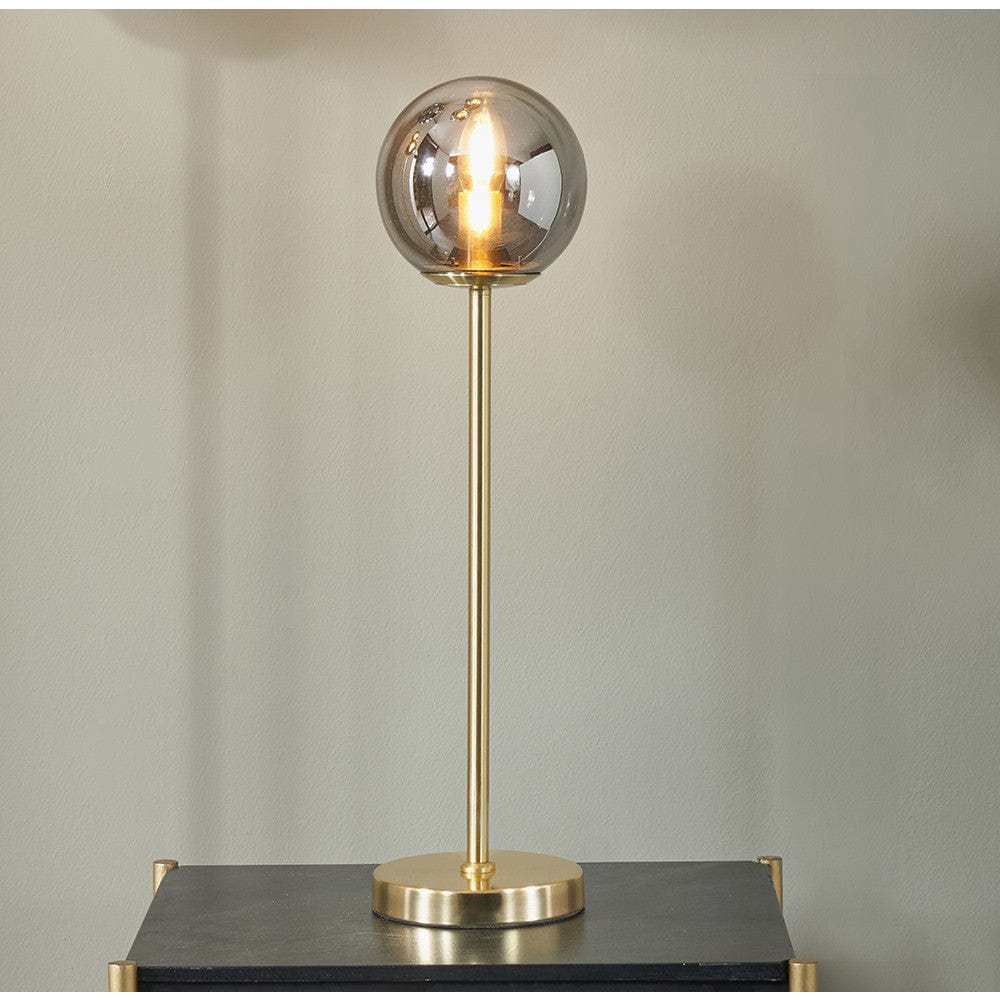 Pacific Lifestyle Lighting Arabella Smoked Glass Orb and Gold Metal Table Lamp House of Isabella UK