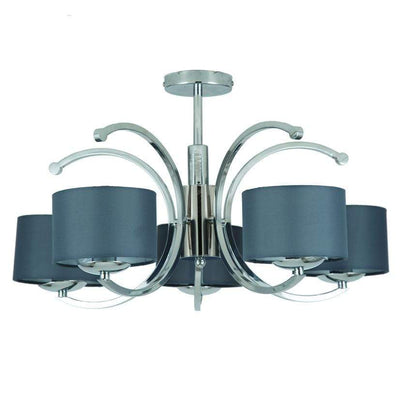 Pacific Lifestyle Lighting Arcadia Silver Metal Five Curved Arm Semi Flush Pendant House of Isabella UK