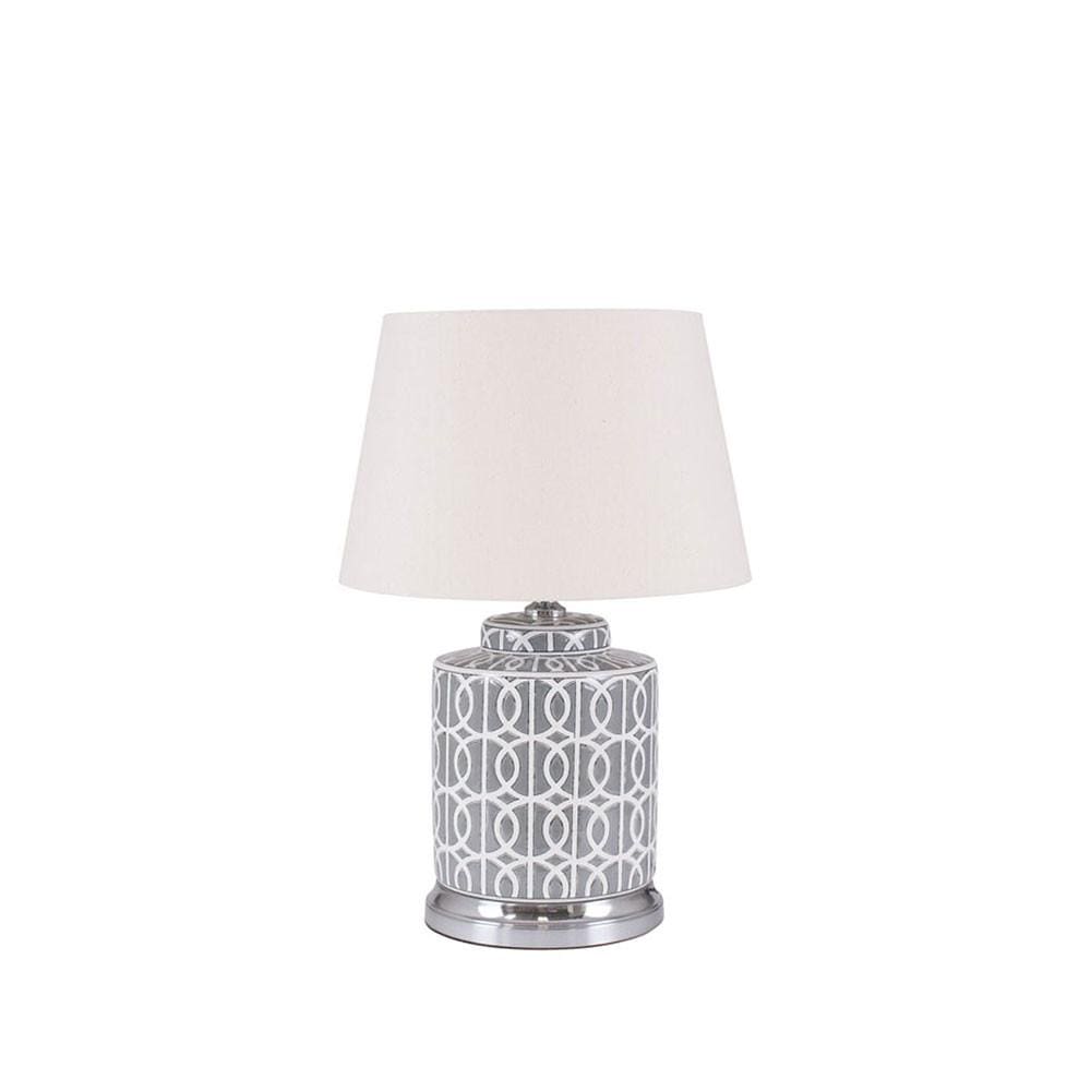 Pacific Lifestyle Lighting Aris Grey and White Geo Pattern Table Lamp House of Isabella UK