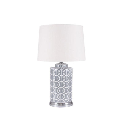Pacific Lifestyle Lighting Aris Tall Grey and White Geo Pattern Table Lamp House of Isabella UK