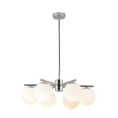 Pacific Lifestyle Lighting Asterope 6 White Orb and Shiny Chrome Metal Pendant House of Isabella UK